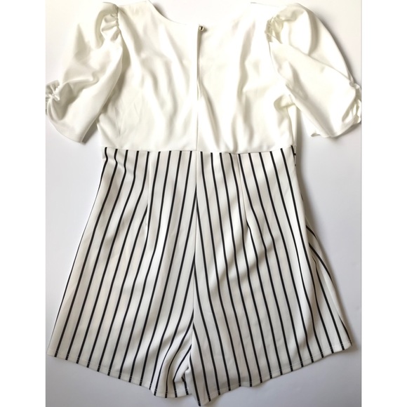 Find Me Plus Size Black and White Striped Square Neckline Romper - Picture 2 of 7